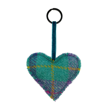 Load image into Gallery viewer, Lavender Peppermint Tartan Harris Tweed Heart Keyring
