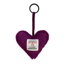Load image into Gallery viewer, Purple Sugarplum Harris Tweed Heart Keyring