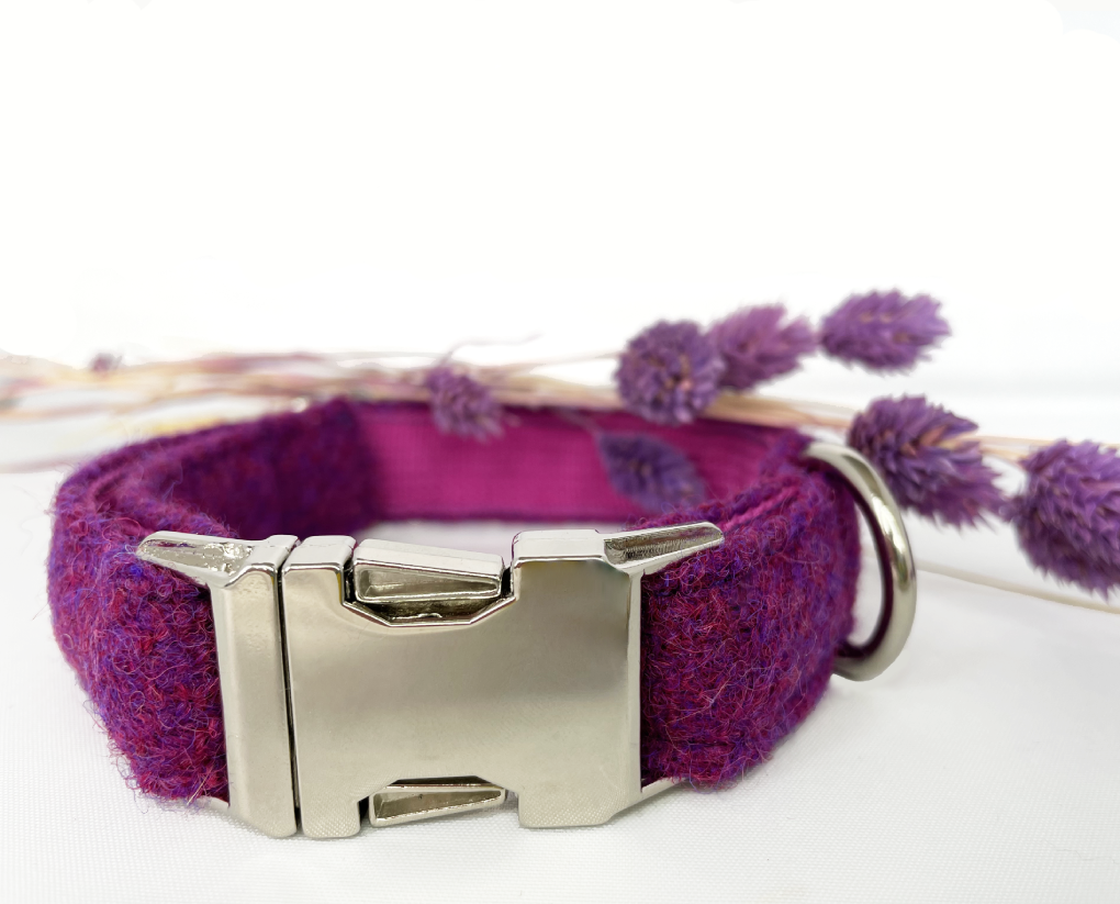 Purple Sugarplum Harris Tweed Dog Collar