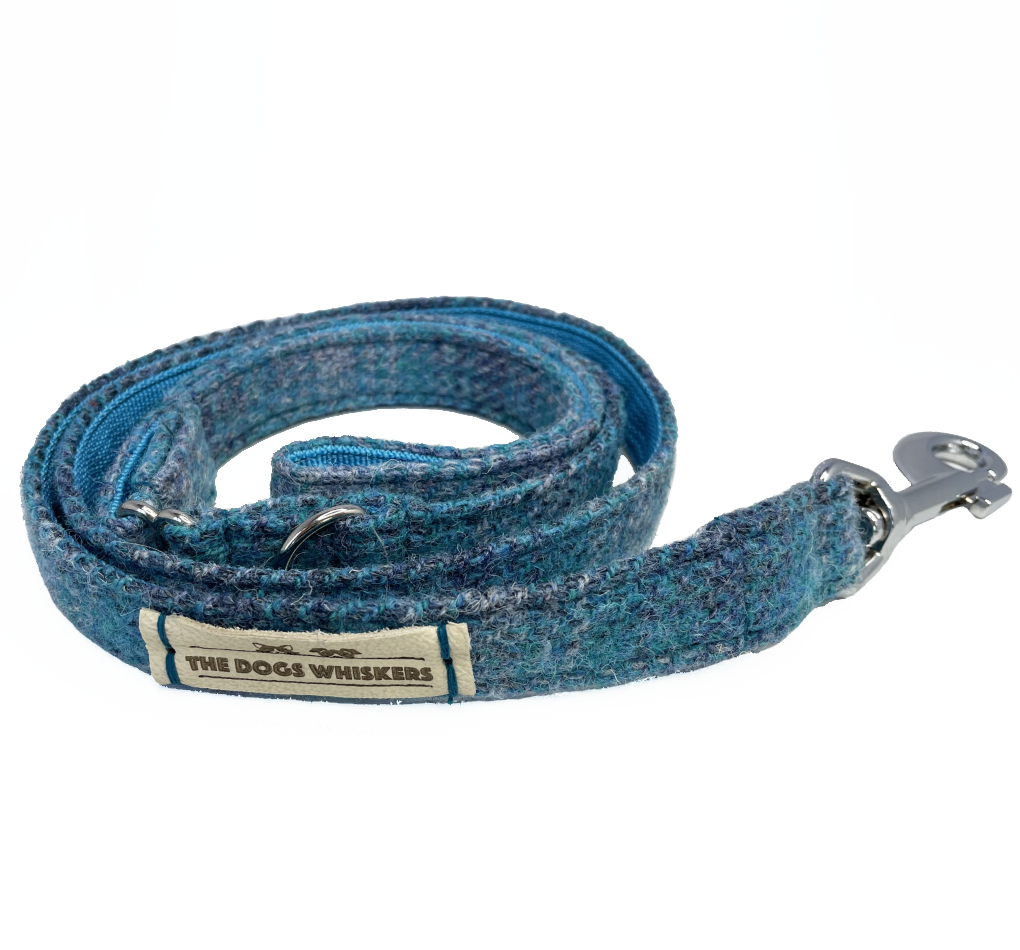 Glacier Blue Tartan Harris Tweed Dog Lead