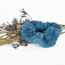 Load image into Gallery viewer, Glacier Blue Tartan Harris Tweed Hair Scrunchie
