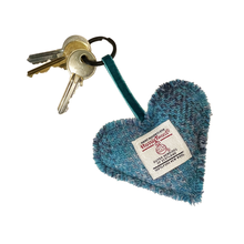 Load image into Gallery viewer, Glacier Blue Tartan Harris Tweed Heart Keyring
