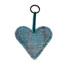 Load image into Gallery viewer, Glacier Blue Tartan Harris Tweed Heart Keyring
