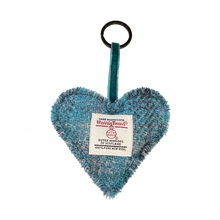 Load image into Gallery viewer, Glacier Blue Tartan Harris Tweed Heart Keyring
