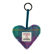 Load image into Gallery viewer, Lavender Peppermint Tartan Harris Tweed Heart Keyring
