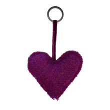 Load image into Gallery viewer, Purple Sugarplum Harris Tweed Heart Keyring
