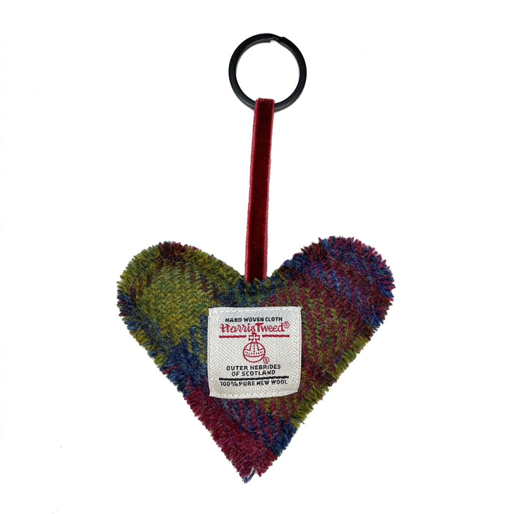 Ravishing Rhubarb Tartan Harris Tweed Heart Keyring