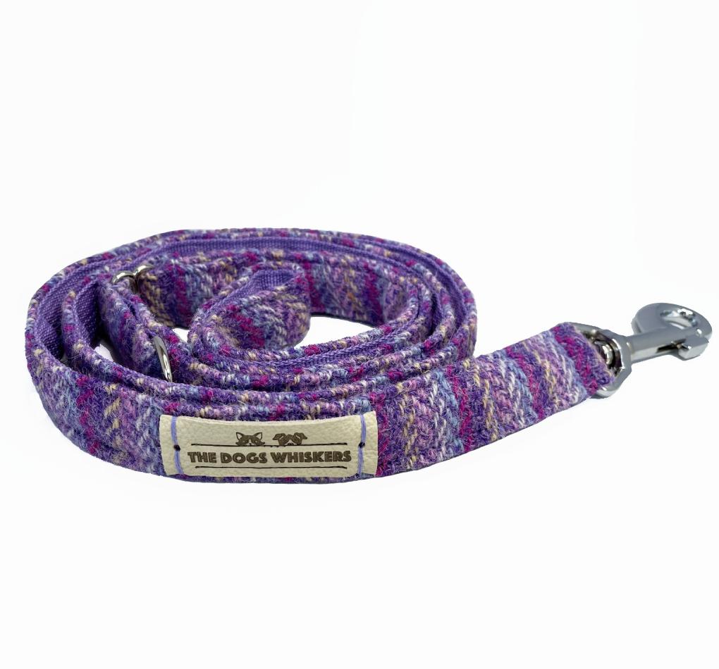 Lilac sprinkles Harris Tweed Dog Lead