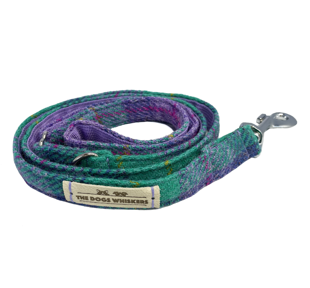 Peppermint Lavender Tartan Harris Tweed Dog Lead