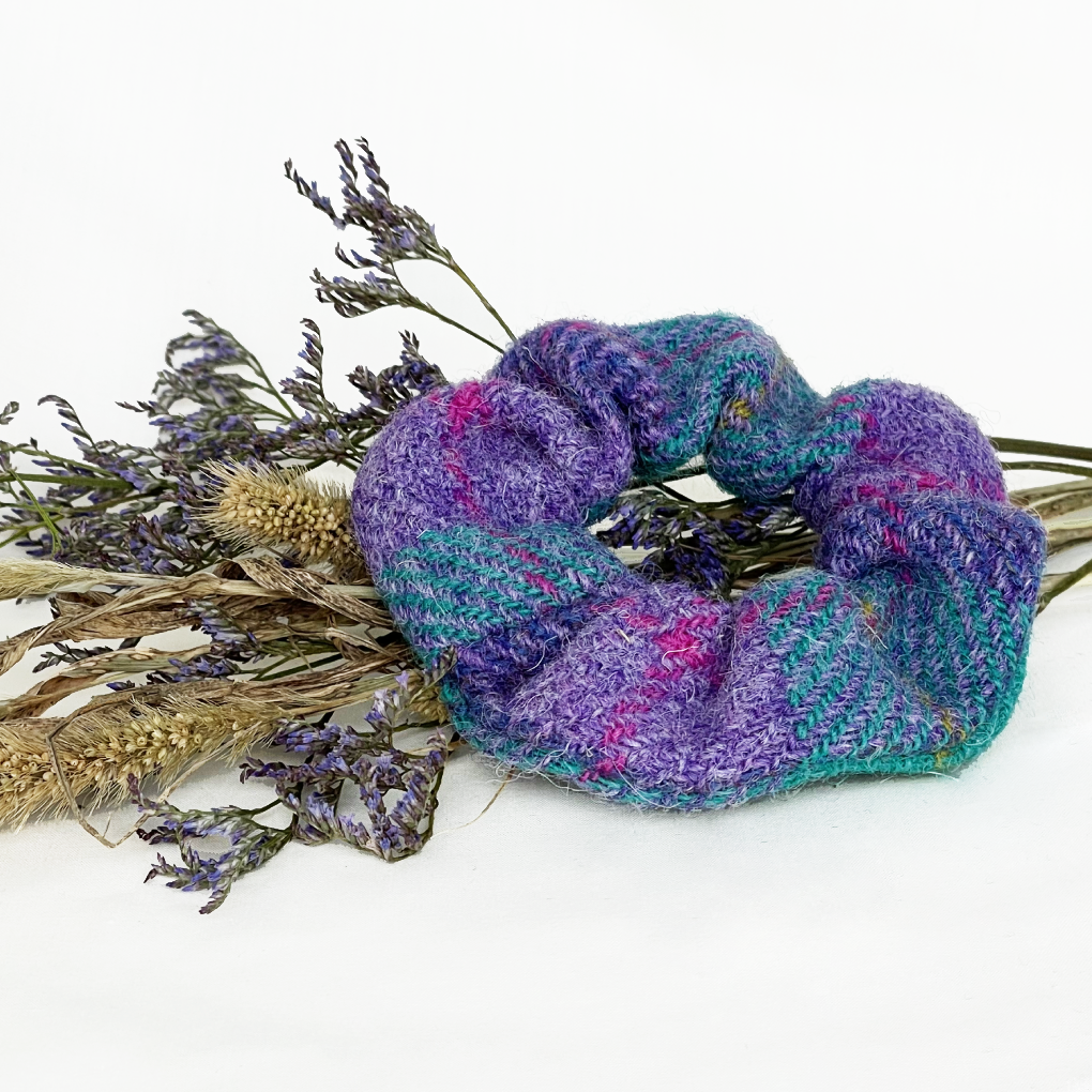 Peppermint Lavender Tartan Harris Tweed Hair Scrunchie