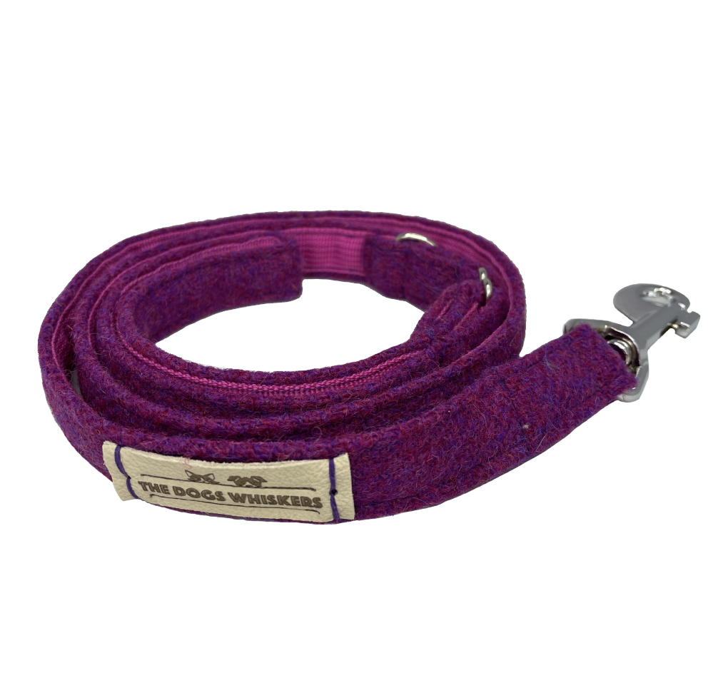 Purple Sugarplum Harris Tweed Dog Lead
