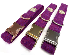 Load image into Gallery viewer, Purple Sugarplum Harris Tweed Match Me and My Pet Bow and Collar Set

